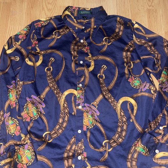 Lauren Ralph Lauren Navy Blue Western Print long Sleeve Button Up Shirt Size 1X - Picture 5 of 7